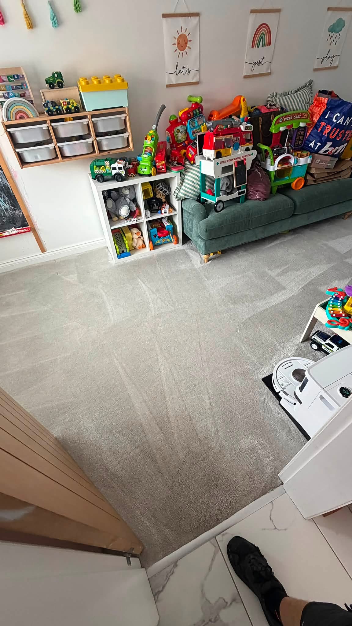 Freshly cleaned family room carpet